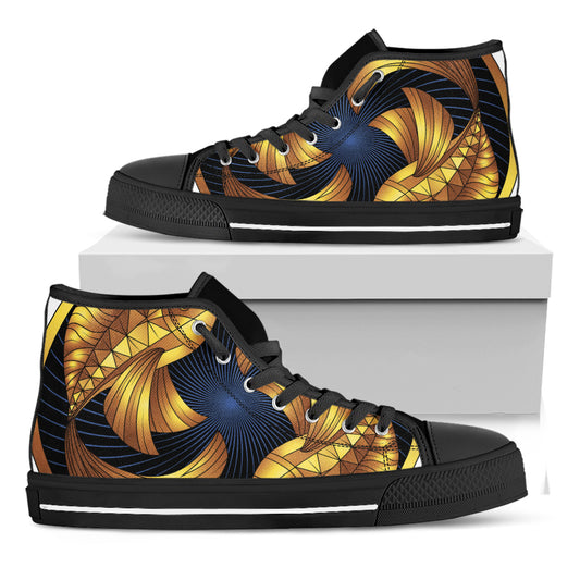 Golden Pisces Zodiac Sign Print Black High Top Shoes