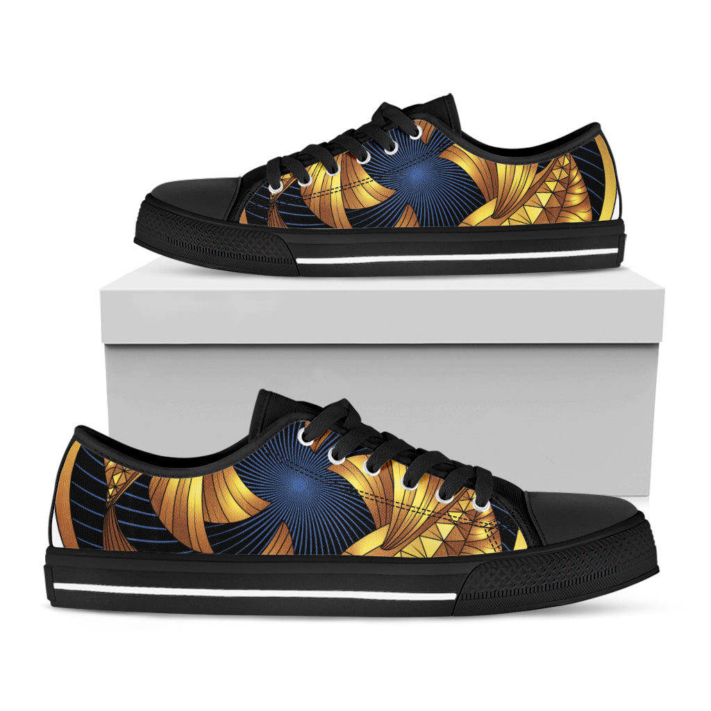 Golden Pisces Zodiac Sign Print Black Low Top Shoes 