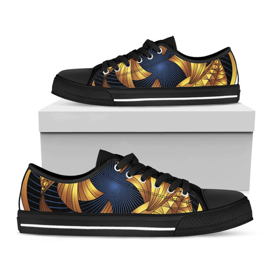 Golden Pisces Zodiac Sign Print Black Low Top Shoes 