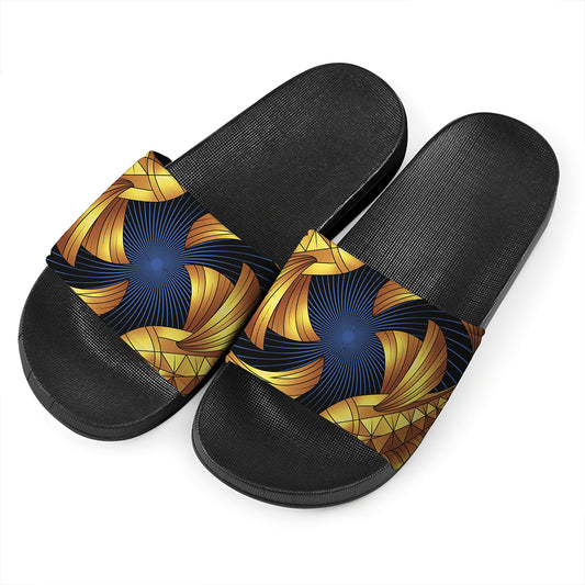 Golden Pisces Zodiac Sign Print Black Slide Sandals