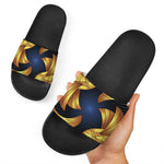 Golden Pisces Zodiac Sign Print Black Slide Sandals