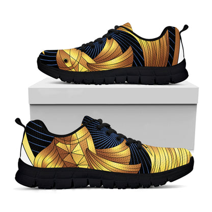 Golden Pisces Zodiac Sign Print Black Sneakers