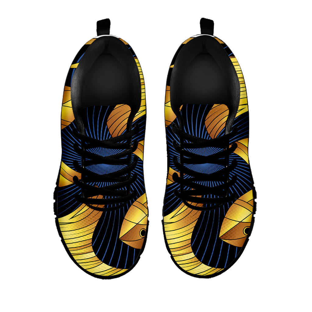 Golden Pisces Zodiac Sign Print Black Sneakers