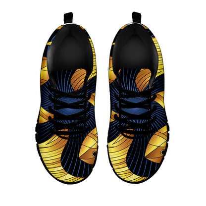 Golden Pisces Zodiac Sign Print Black Sneakers