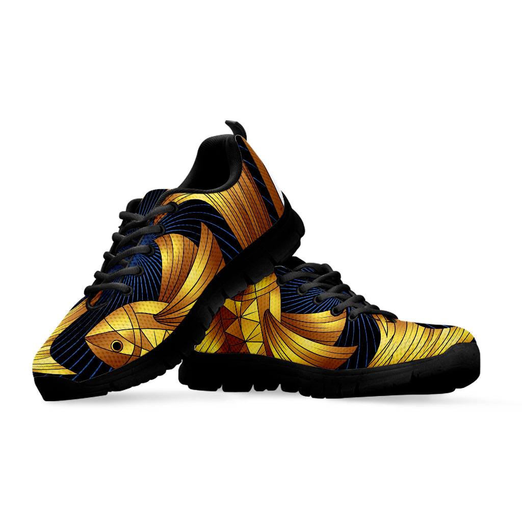 Golden Pisces Zodiac Sign Print Black Sneakers