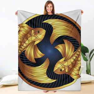 Golden Pisces Zodiac Sign Print Blanket