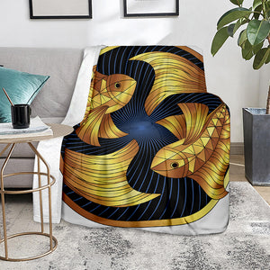 Golden Pisces Zodiac Sign Print Blanket