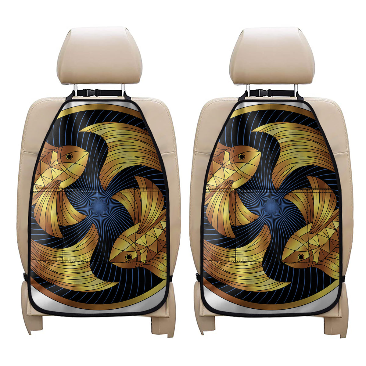 Golden Pisces Zodiac Sign Print Car Seat Organizers