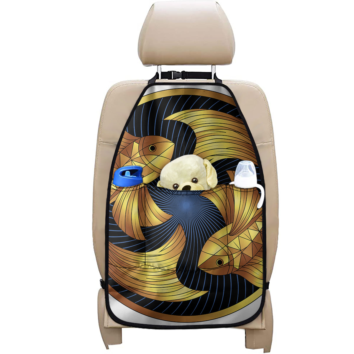 Golden Pisces Zodiac Sign Print Car Seat Organizers