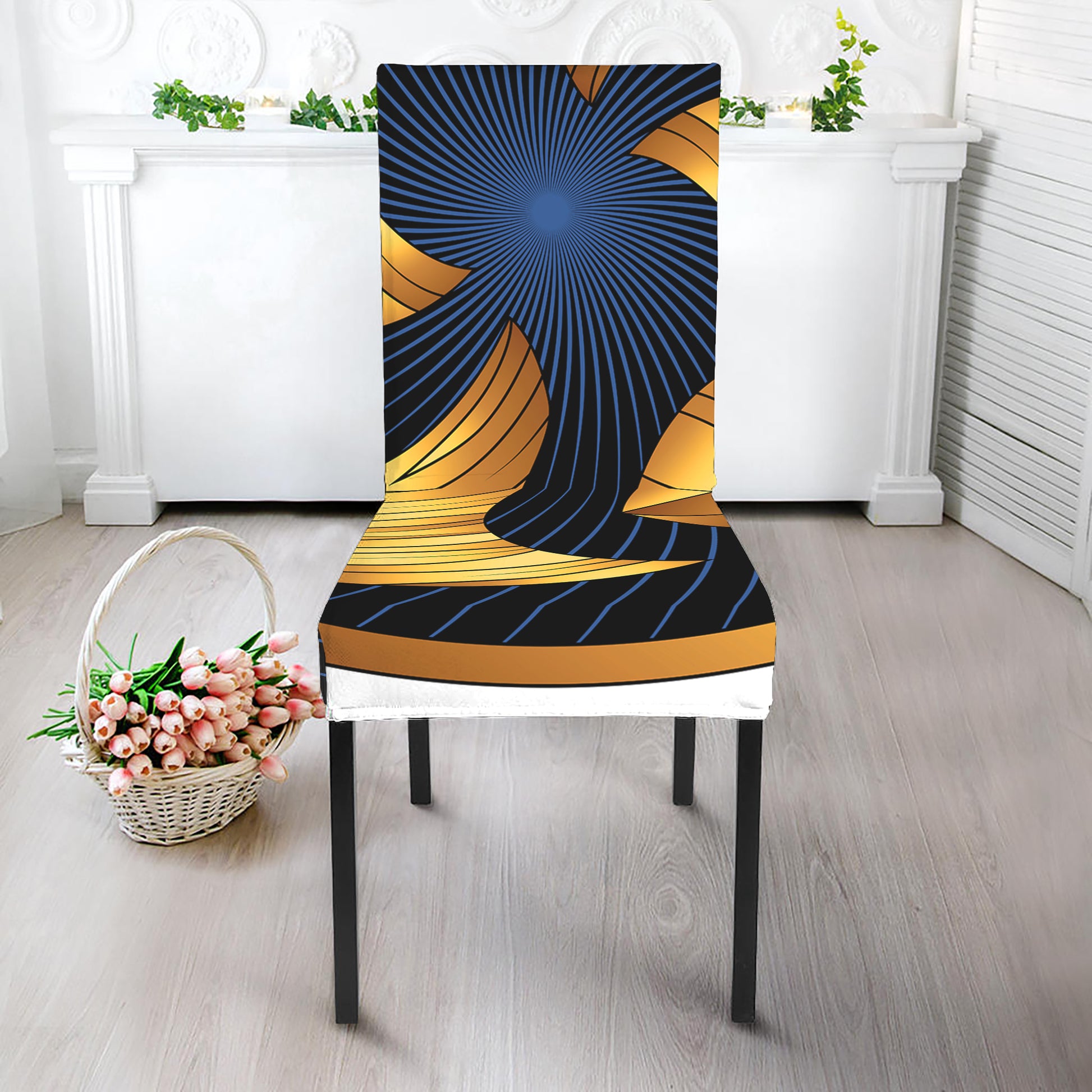 Golden Pisces Zodiac Sign Print Dining Chair Slipcover