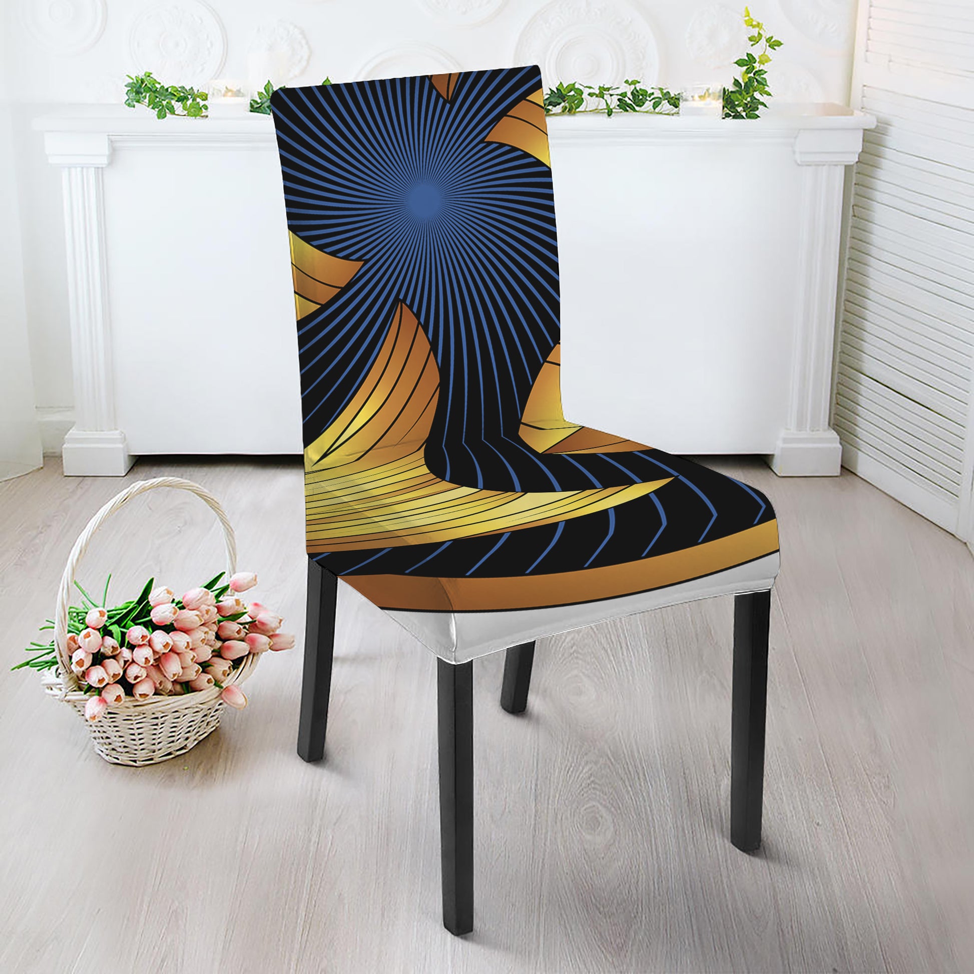 Golden Pisces Zodiac Sign Print Dining Chair Slipcover