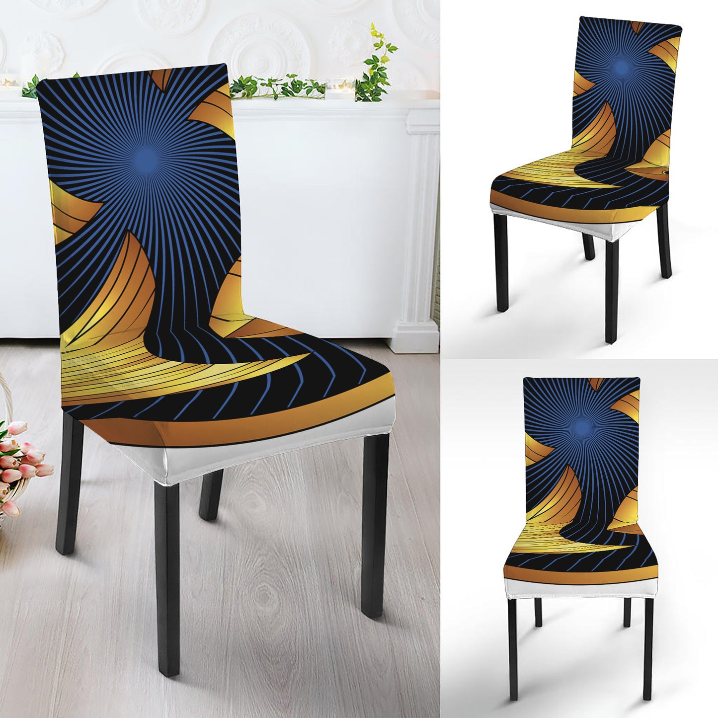 Golden Pisces Zodiac Sign Print Dining Chair Slipcover