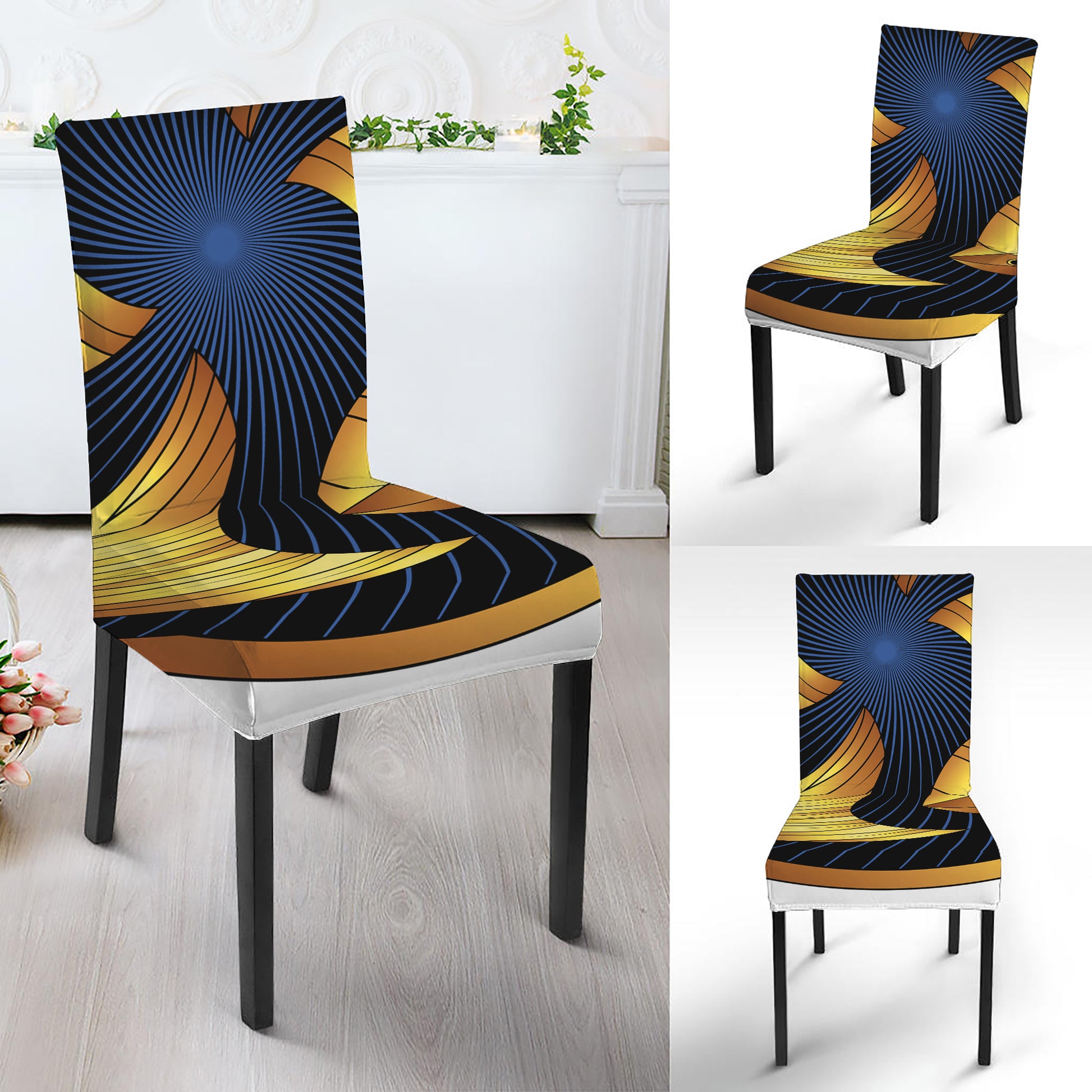 Golden Pisces Zodiac Sign Print Dining Chair Slipcover