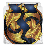 Golden Pisces Zodiac Sign Print Duvet Cover Bedding Set