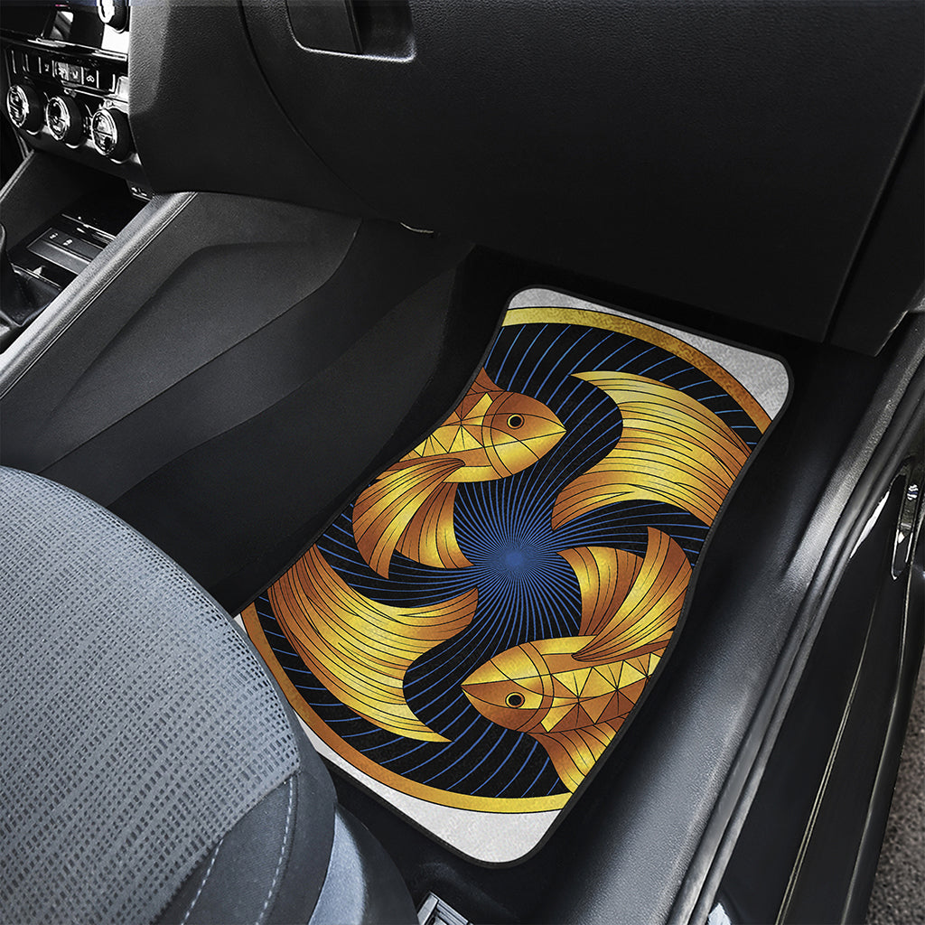 Golden Pisces Zodiac Sign Print Front and Back Car Floor Mats