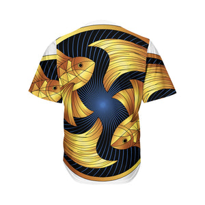 Golden Pisces Zodiac Sign Print Men's Baseball Jersey