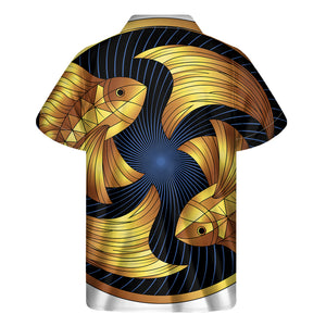 Golden Pisces Zodiac Sign Print Men's Short Sleeve Shirt