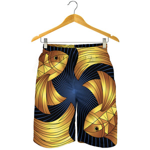 Golden Pisces Zodiac Sign Print Men's Shorts