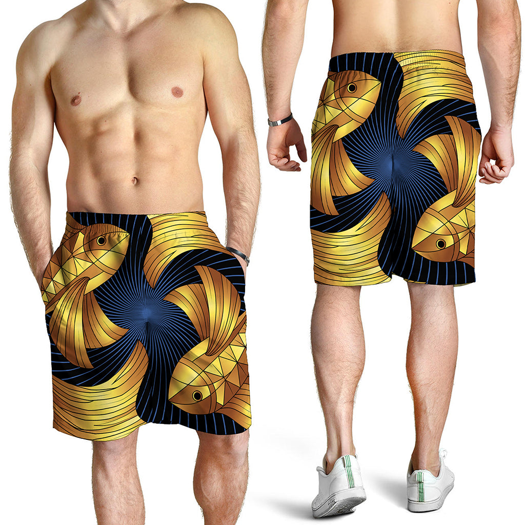 Golden Pisces Zodiac Sign Print Men's Shorts