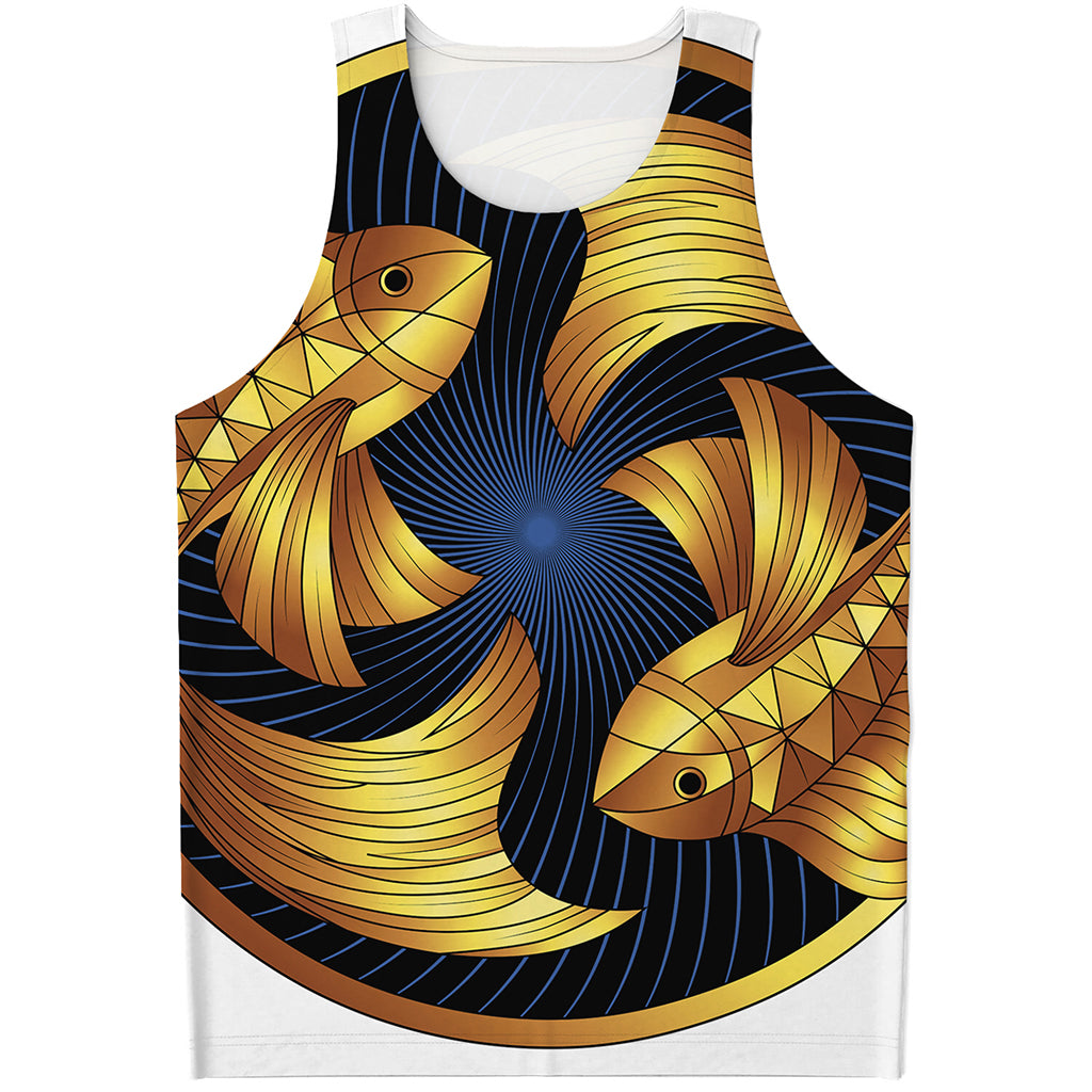 Golden Pisces Zodiac Sign Print Men's Tank Top