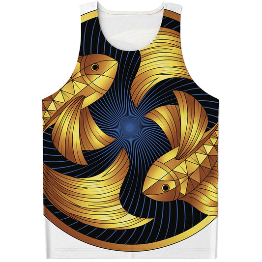 Golden Pisces Zodiac Sign Print Men's Tank Top