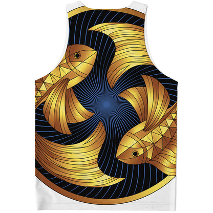 Golden Pisces Zodiac Sign Print Men's Tank Top