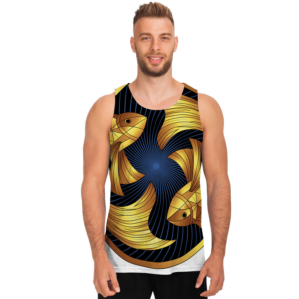 Golden Pisces Zodiac Sign Print Men's Tank Top