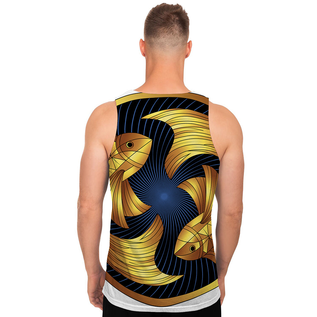 Golden Pisces Zodiac Sign Print Men's Tank Top