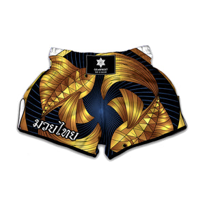 Golden Pisces Zodiac Sign Print Muay Thai Boxing Shorts