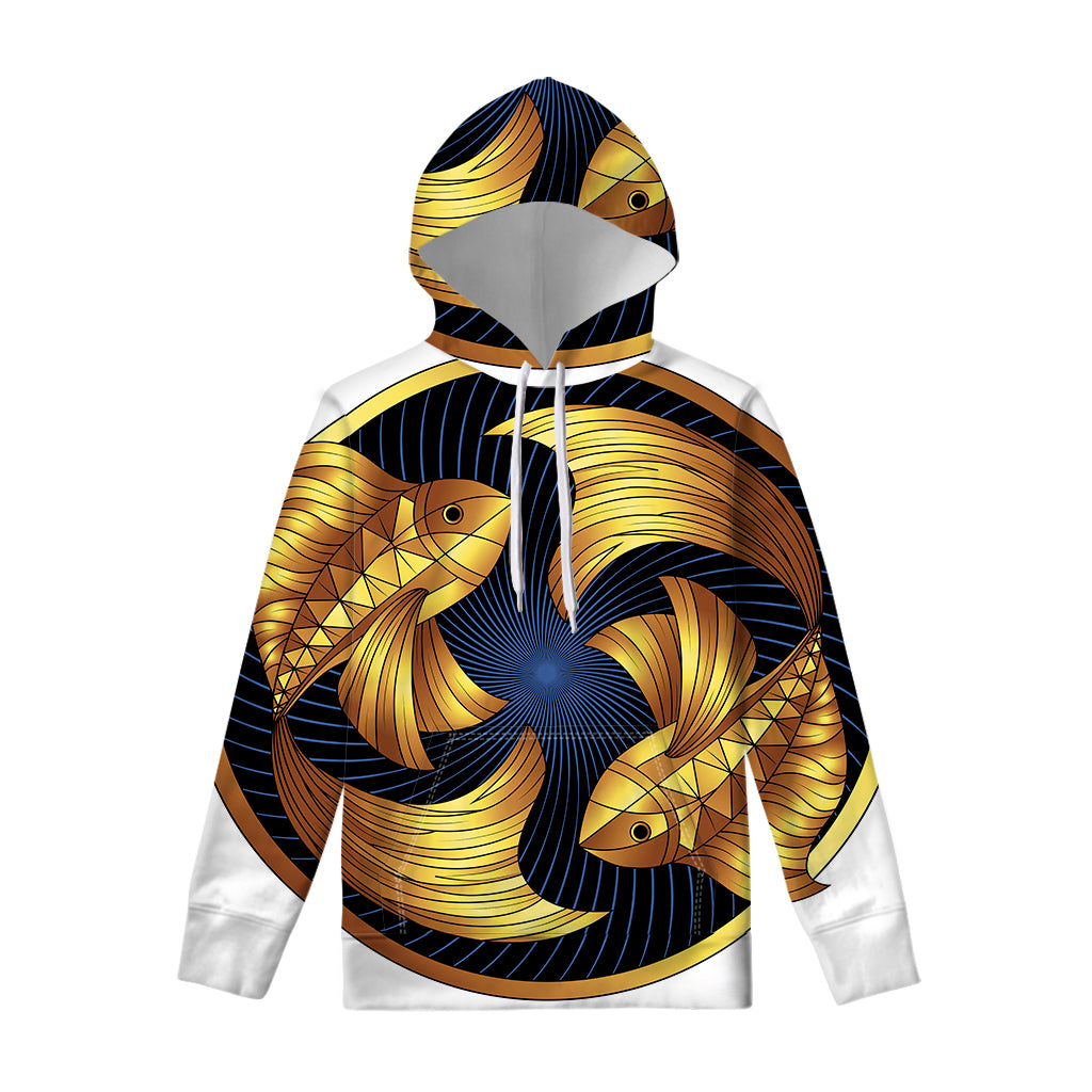 Golden Pisces Zodiac Sign Print Pullover Hoodie