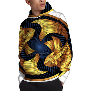 Golden Pisces Zodiac Sign Print Pullover Hoodie