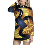 Golden Pisces Zodiac Sign Print Pullover Hoodie Dress