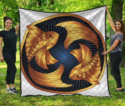 Golden Pisces Zodiac Sign Print Quilt