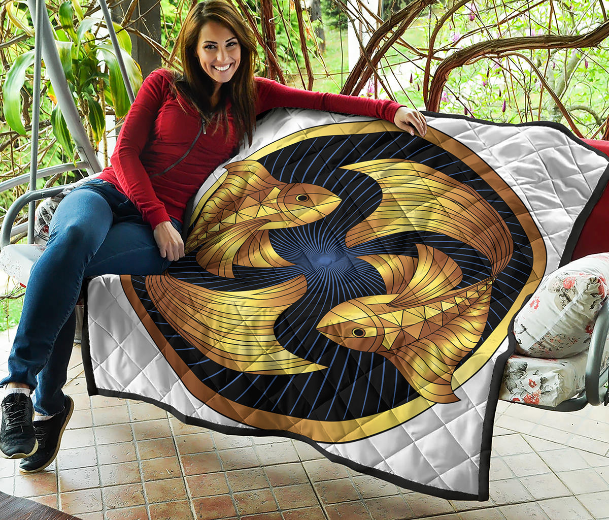Golden Pisces Zodiac Sign Print Quilt