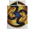 Golden Pisces Zodiac Sign Print Quilt Bed Set