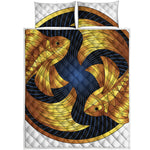 Golden Pisces Zodiac Sign Print Quilt Bed Set