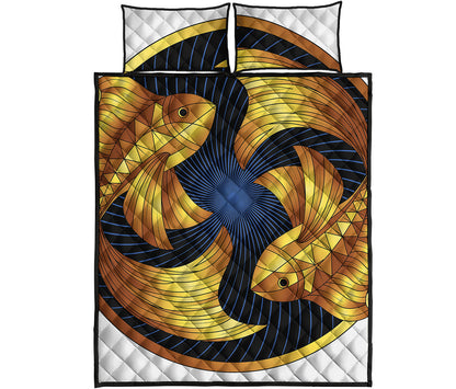 Golden Pisces Zodiac Sign Print Quilt Bed Set