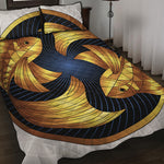 Golden Pisces Zodiac Sign Print Quilt Bed Set
