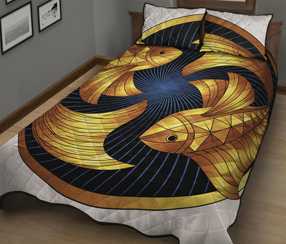 Golden Pisces Zodiac Sign Print Quilt Bed Set