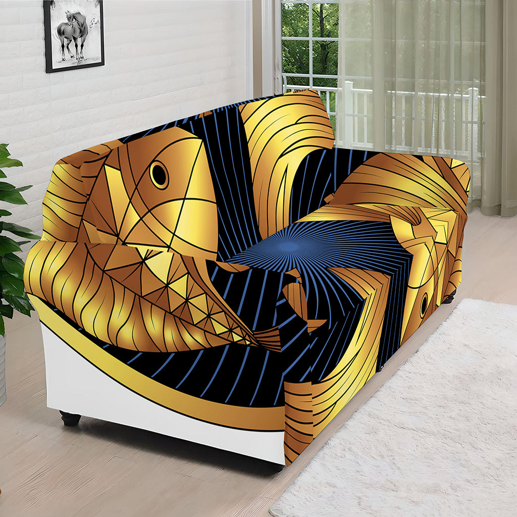 Golden Pisces Zodiac Sign Print Sofa Cover