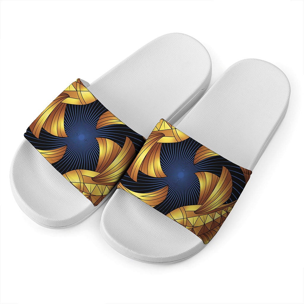 Golden Pisces Zodiac Sign Print White Slide Sandals