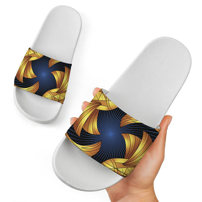 Golden Pisces Zodiac Sign Print White Slide Sandals