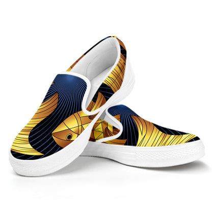 Golden Pisces Zodiac Sign Print White Slip On Shoes
