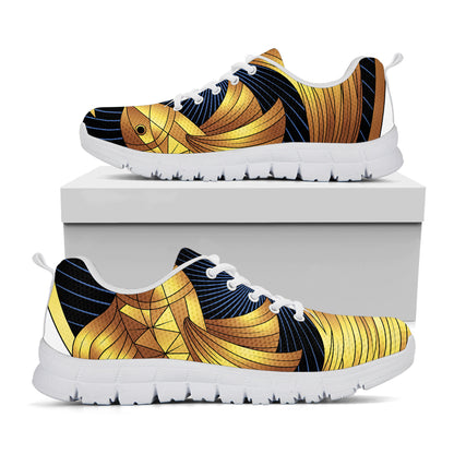 Golden Pisces Zodiac Sign Print White Sneakers