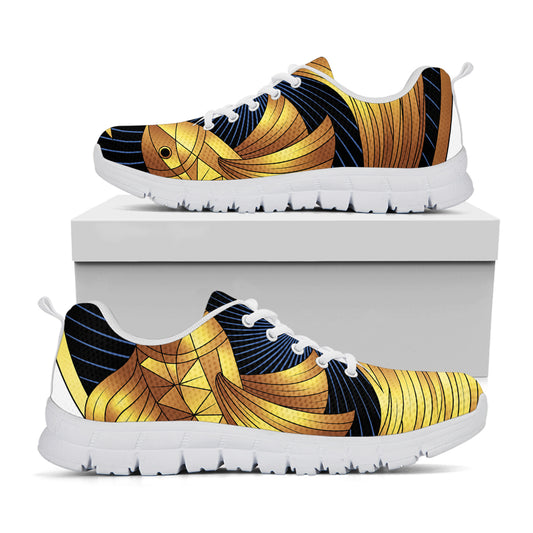 Golden Pisces Zodiac Sign Print White Sneakers
