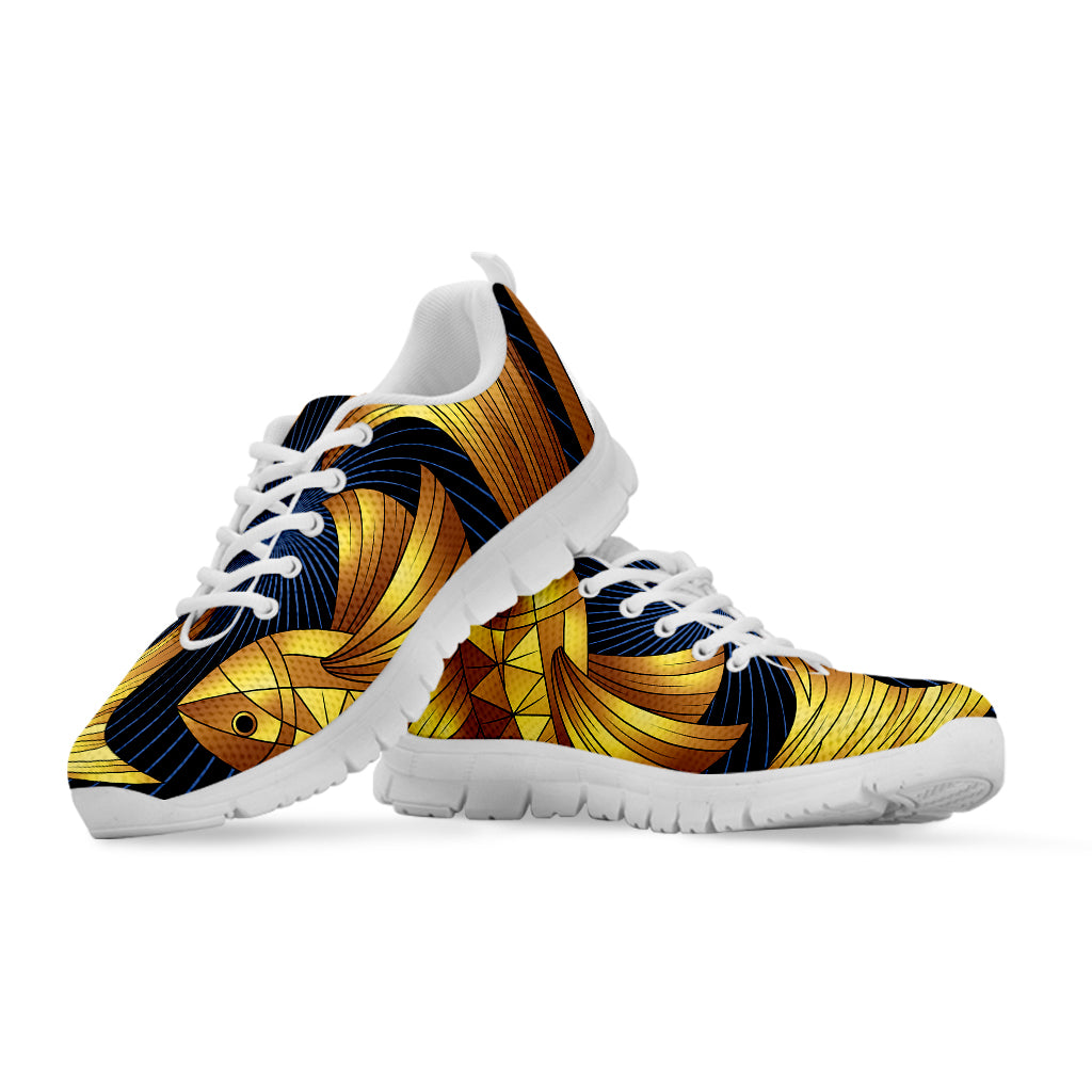 Golden Pisces Zodiac Sign Print White Sneakers