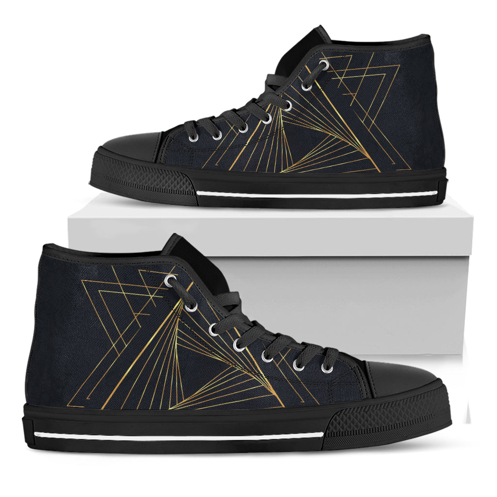 Golden Pyramid Print Black High Top Shoes