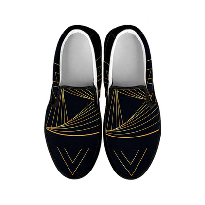 Golden Pyramid Print Black Slip On Shoes