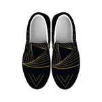 Golden Pyramid Print Black Slip On Shoes