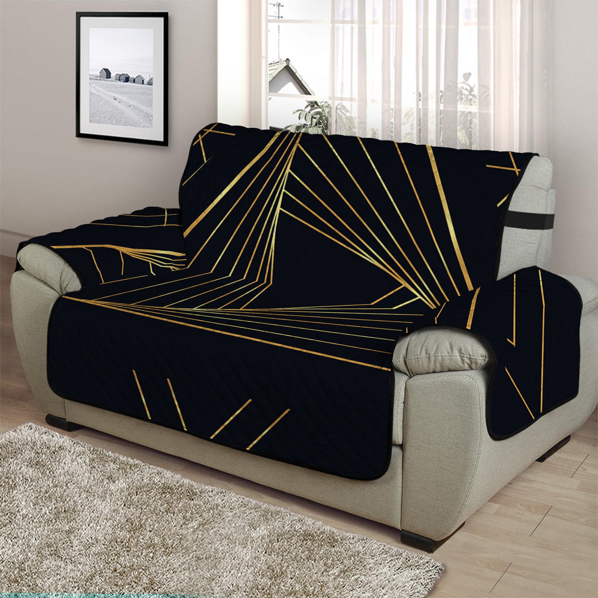 Golden Pyramid Print Half Sofa Protector